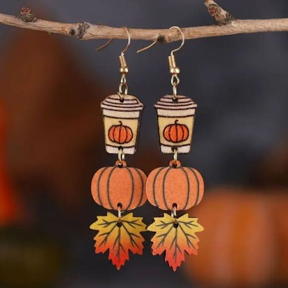 🎄Pumpkin Spice Dangle Earrings - Picture 1 of 5